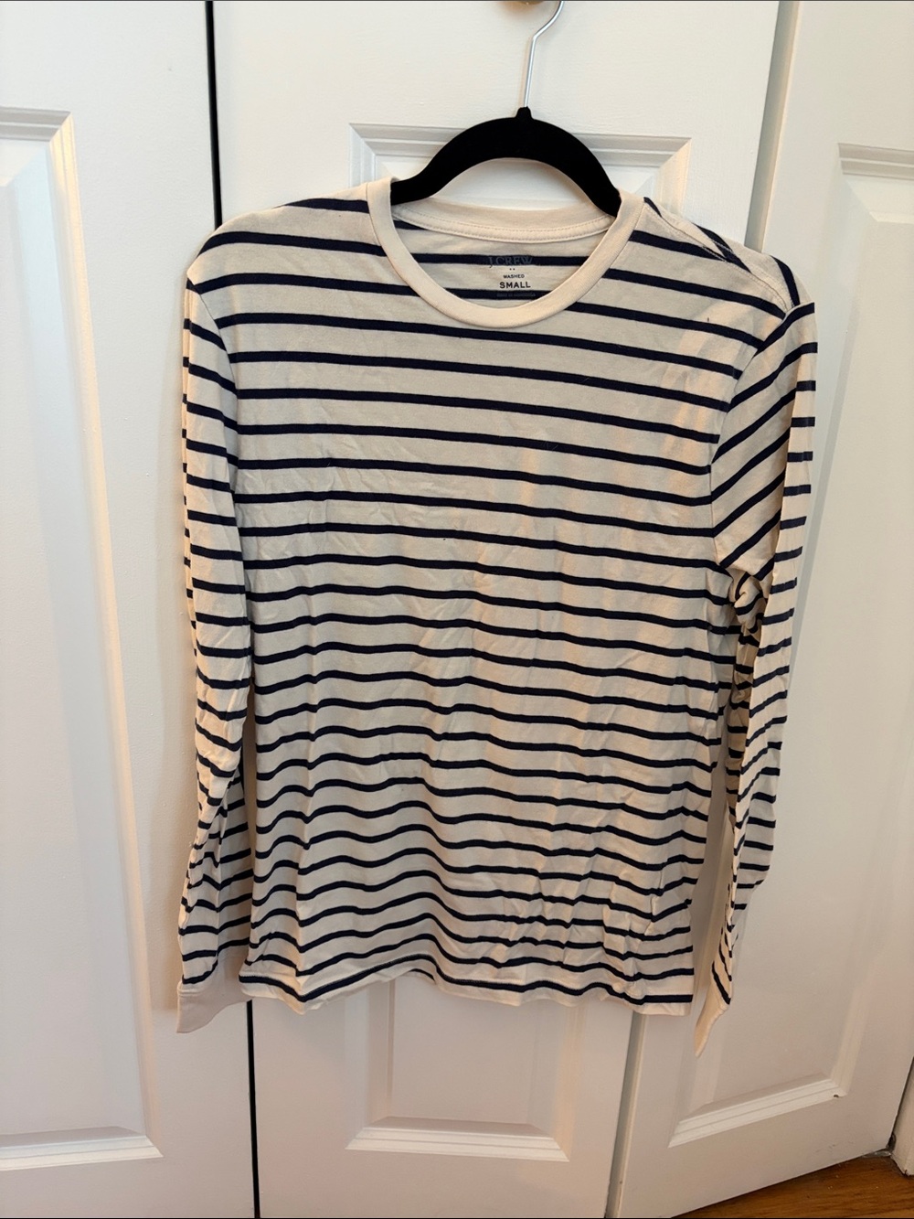 J Crew Men’s Navy and White Striped Long Sleeve Tshirt